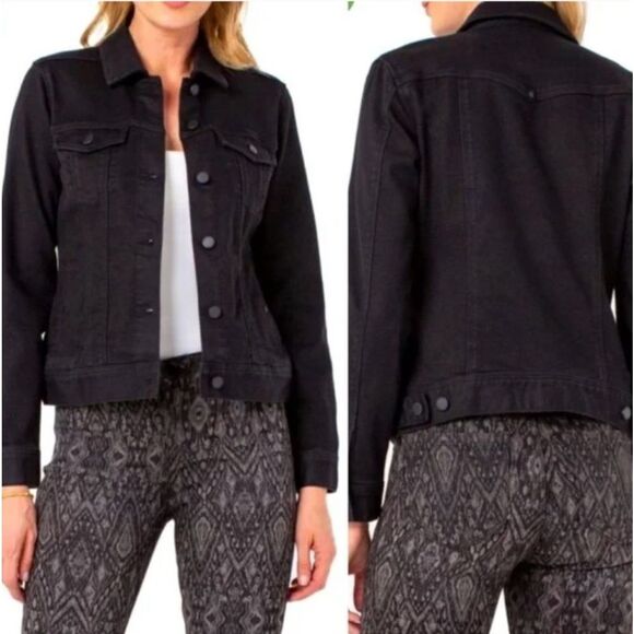Stitch Fix Liverpool Kolten Denim Jacket Womens Small Black Button Powerflex - Picture 1 of 11